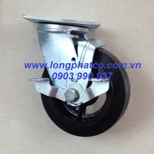 Bánh xe đẩy cao su lõi gang càng thép cố định
